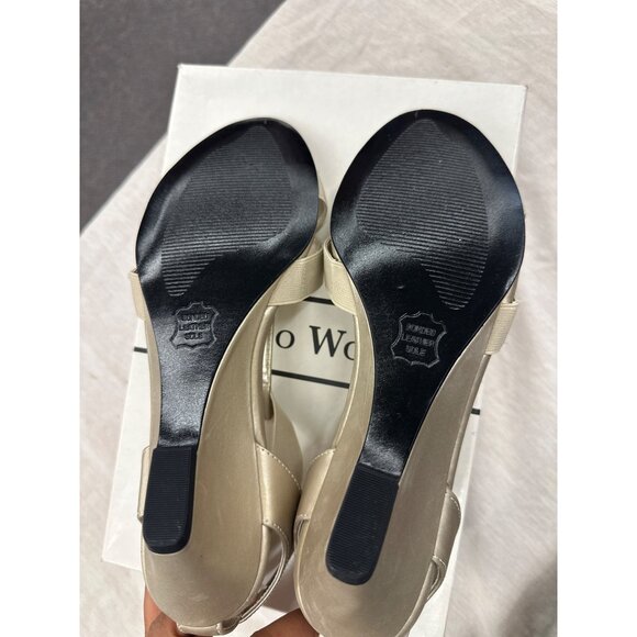 Studio Works Gold Open Toe Wedge Heels 8M With Strappy Design & Cushioned Sole - Picture 4 of 6